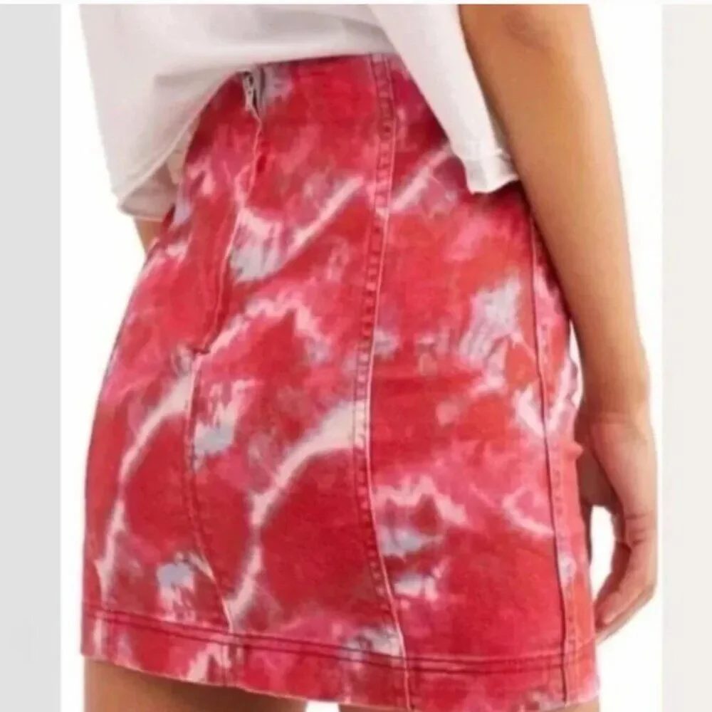 Free People Flamingo Flame pink tie dye mini skirt Size 10